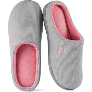 🆕Women's Light Grey/Pink  Two-Tone Memory Foam Slipper  Indoor House Shoes